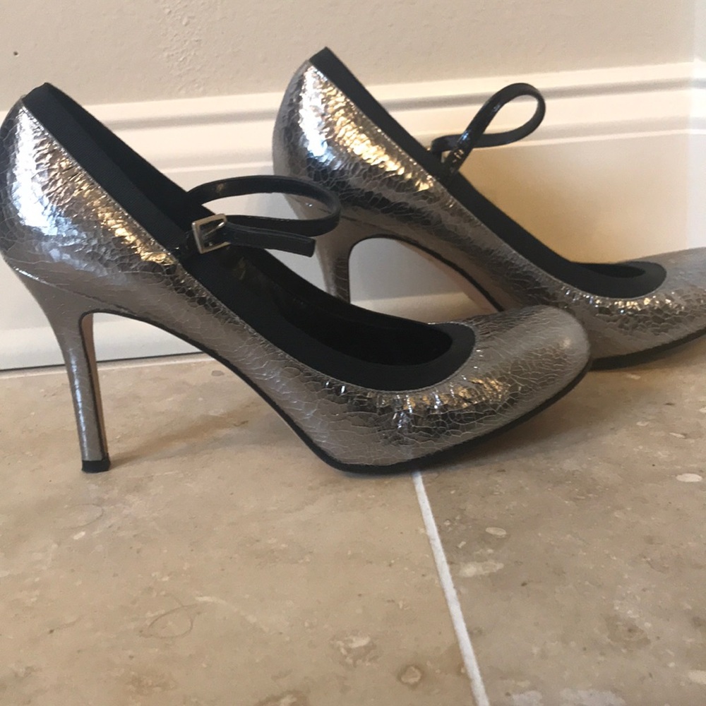 Kate Spade Italian Leather Silver Mary Janes